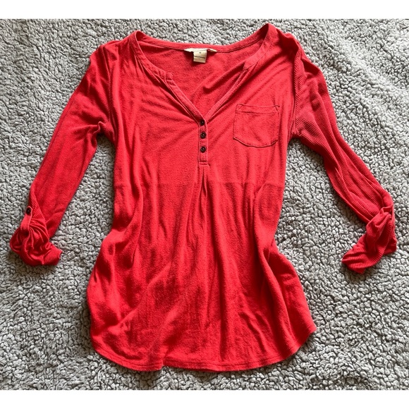 Lucky Brand Tops - Lucky Brand Medium Red Coral Burnt Orange 3/4 Pinned Sleeves Boho Top.